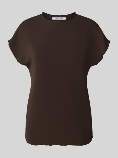 Produktfoto, Relaxed Fit T-Shirt aus Viskose-Mix Modell 'Saumi' von Samsøe Samsøe in Dunkelbraun, glatte Struktur, Damen T-Shirt, Rundhalsausschnitt