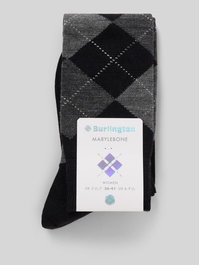 Burlington Kniekousen met argyleprint, model 'Marylbone' Zwart - 3