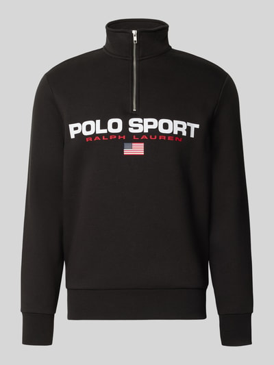 Produktfoto, czarny Relaxed Fit Troyer aus Baumwoll-Mix von Polo Ralph Lauren, kontrastowe białe i czerwone napisy, gładka faktura