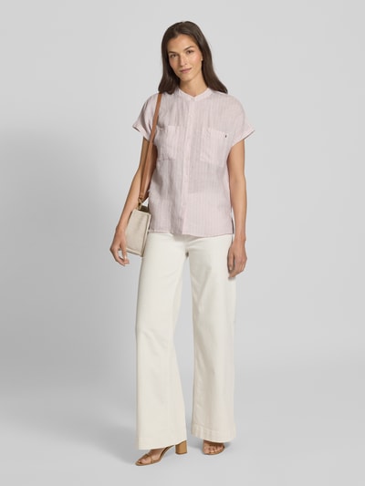 Tommy Hilfiger Bluzka lniana o kroju relaxed fit z krótkim rękawem Różowy 1