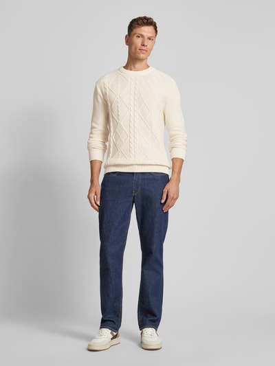 Tom Tailor Regular Fit Strickpullover mit Zopfmuster und gerippten Abschlüssen Offwhite 1