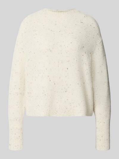 Produktfoto, Wollpullover aus Alpaka-Mix Modell 'ALCALI' von Marella, lockere Passform, cremefarbene melierte Textur, gerippte Abschlüsse