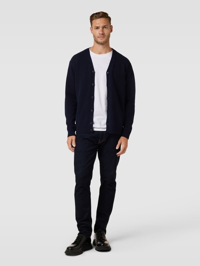 Casual Friday Gebreid jack met knoopsluiting, model 'Karl' Marineblauw - 1