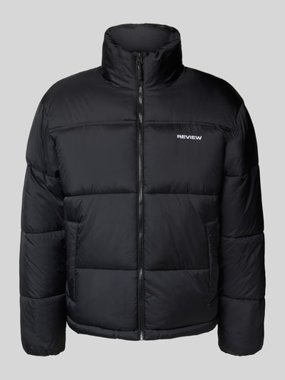 REVIEW Pikowana kurtka z kapturem z nadrukiem z logo Czarny 2