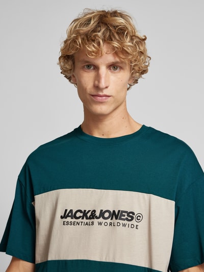 Jack & Jones T-shirt met labelprint, model 'LEGACY' Petrol - 3