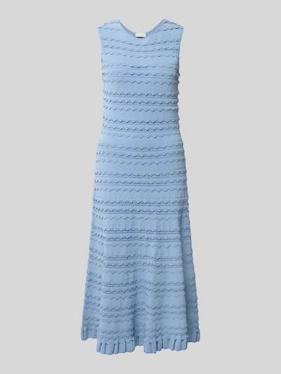 Produktfoto, błękitna sukienka midi z mieszanki wiskozy, Dopasowany krój, Imitacja dzianiny, Obszycie falbanami, Model 'Cahrlie' od Ted Baker, długość tyłu 120 cm, szerokość w rozmiarze 36: 43 cm