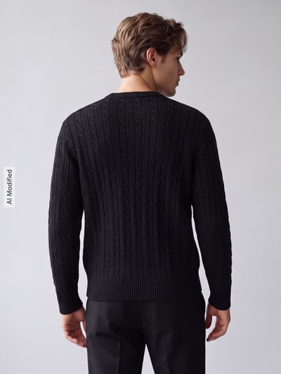 Selected Pullover mit Zopfstrickstruktur Black 5