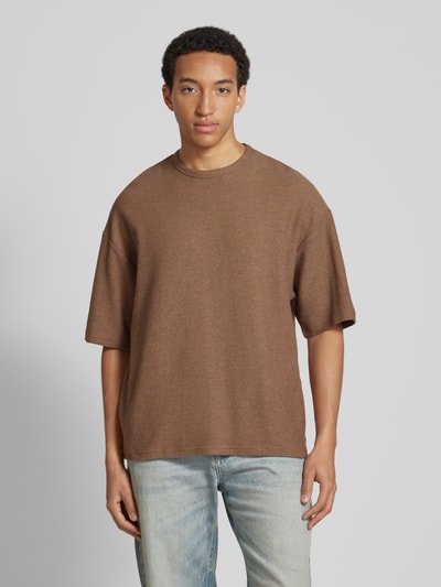 REVIEW T-shirt z fakturowanym wzorem Ziemisty brązowy 4