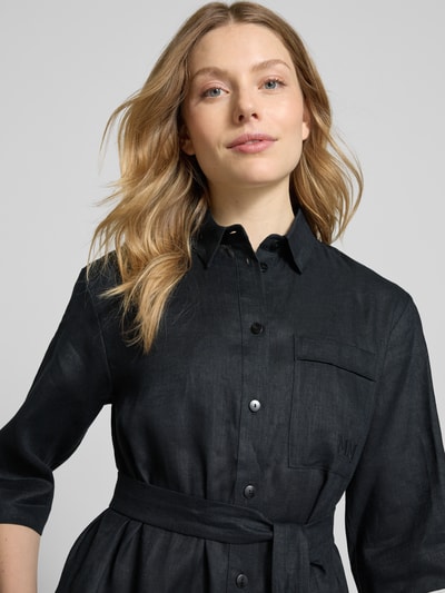 MM Sukienka lniana z kieszenią na piersi model ‘SALUTE’ Czarny 3