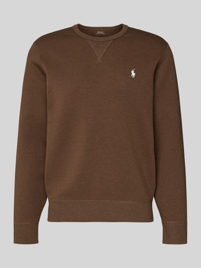 Produktfoto, Sweatshirt mit Label-Stitching von Polo Ralph Lauren in Braun, Baumwoll-Mix, Regular-Fit, gerippte Abschlüsse, Rundhalsausschnitt.