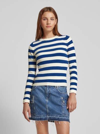 Vero Moda Slim fit gebreide pullover met streepmotief, model 'CHILI' Marineblauw - 4