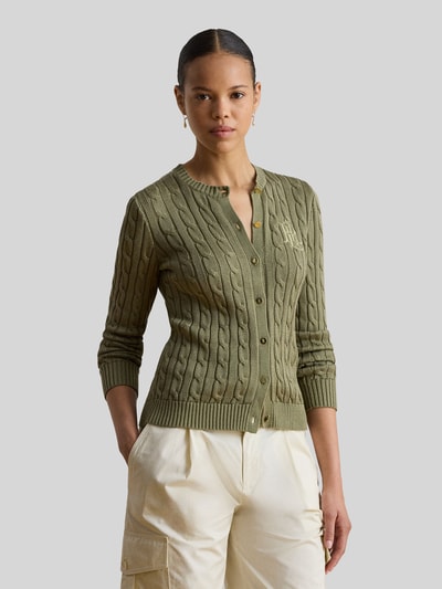 Lauren Ralph Lauren Regular Fit Strickjacke aus reiner Baumwolle mit Logo-Stitching Khaki 4