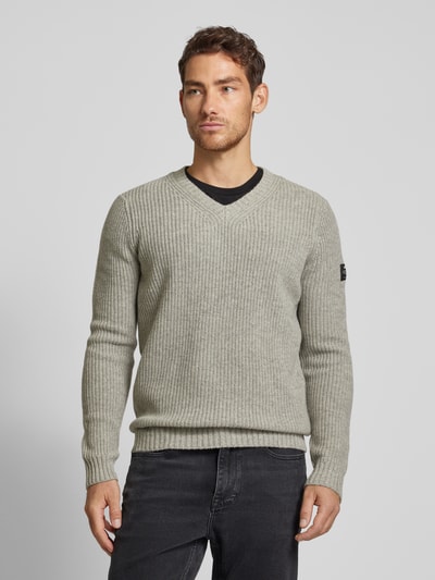 ECOALF Gebreide pullover met V-hals, model 'BOJALF' Lichtgrijs - 4