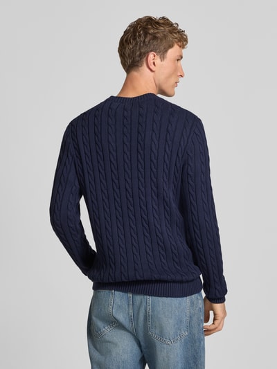 REVIEW Slim Fit Strickpullover aus reiner Baumwolle mit Zopfmuster Marine 5