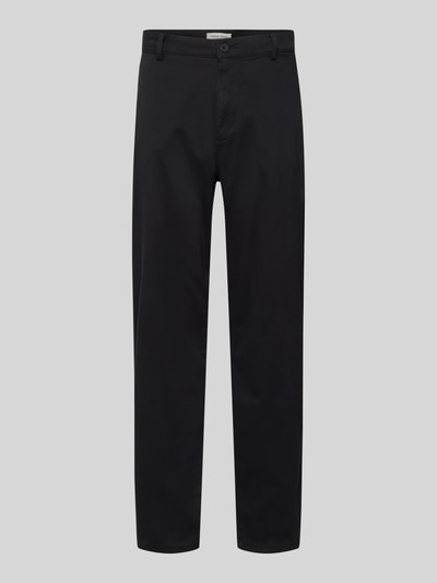 Produktfoto, Stoffhose mit Gesäßtaschen von Casual Friday aus schwarzem Baumwoll-Elasthan-Mix, gerader Schnitt, französische Eingrifftaschen.