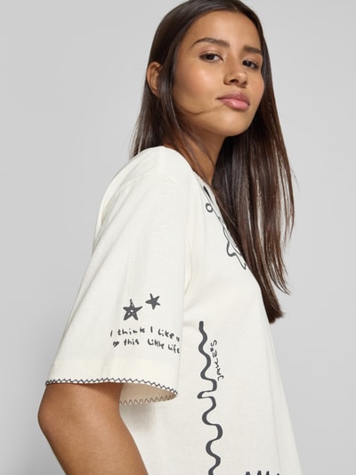 Jake*s Casual T-shirt z prążkowanym okrągłym dekoltem Złamany biały 3