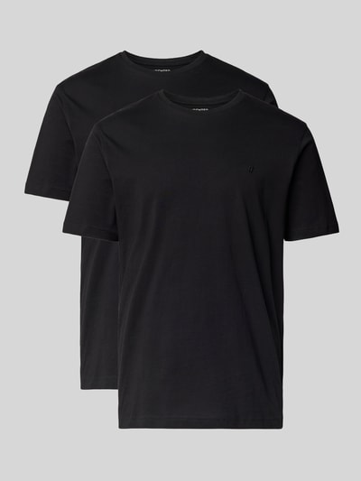 Produktfoto, T-Shirt-Set mit Logo-Stitching von HECHTER PARIS, 2er-Pack aus reiner Baumwolle, gerader Schnitt, unifarbenes Design, gerippter Rundhalsausschnitt