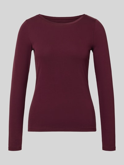 Produktfoto, Slim Fit Langarmshirt aus Baumwoll-Mix von Marc Cain in dunklem Bordeauxrot, glatte Textur, Damen Langarmshirt von Marc Cain