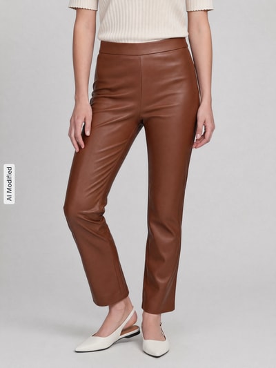 Vrouwenmodel draagt Wide Leg Kunstlederhose aus Viskose-Mix model 'MACY' van Raffaello Rossi, Dames, gladde bruine textuur, Ganzkörperansicht van voren.