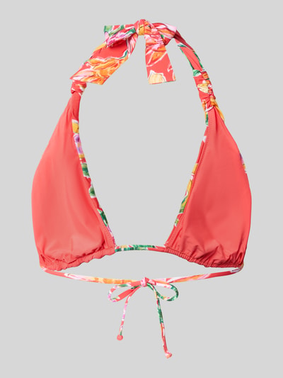 Produktfoto, Bikini-Oberteil im Allover-Look mit rückseitiger Schnürung von Seafolly in Koralle mit bunten Mustern, Material-Mix mit Stretch-Anteil, körpernahe Passform, Neckholder, Damen