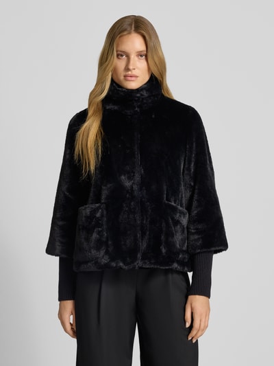 s.Oliver BLACK LABEL Relaxed fit jack van imitatiebont met gebreide stormboorden Zwart - 4