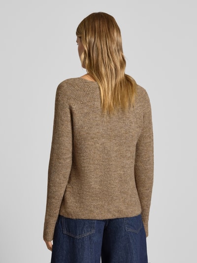 Pieces Sweter z dzianiny o kroju regular fit z prążkowaną fakturą model ‘ELLEN’ Średniobrązowy melanż 5