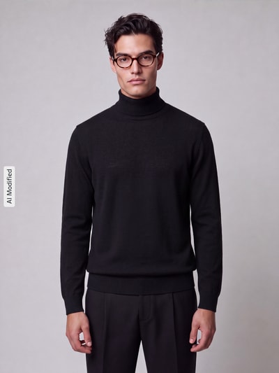 Jake*s Studio Men Regular Fit Rollkragenpullover aus reiner Wolle Modell 'MIKO' Black 4