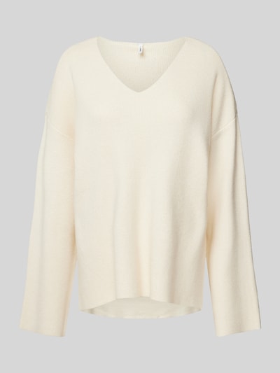 Only Relaxed fit gebreide pullover met viscose en hoge zijsplitten, model 'KATIA' Offwhite - 2