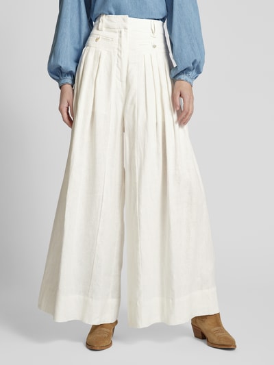 FARM RIO Wide Leg Leinenhose mit Bundfalten Weiss 4