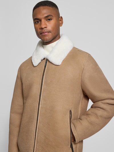 Strellson Regular Fit Lederjacke aus echtem Lammfell Modell 'MONTY' Mittelbraun 3