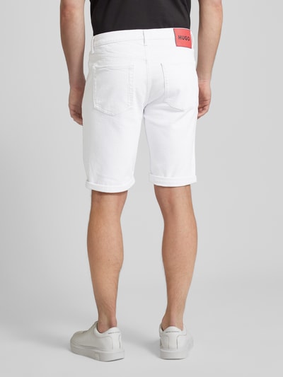 HUGO Szorty jeansowe o kroju tapered fit z detalami z logo Biały 5