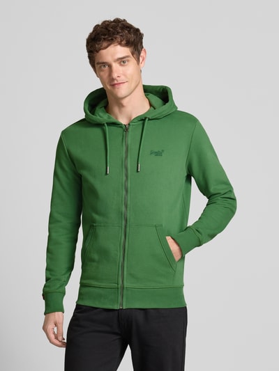 Superdry Bluza rozpinana z kieszenią kangurką i wyhaftowanym logo Ciemnozielony 4