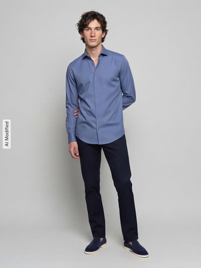 Seidensticker Slim Fit Businesshemd aus reiner Baumwolle Modell 'New Kent' Marine 1