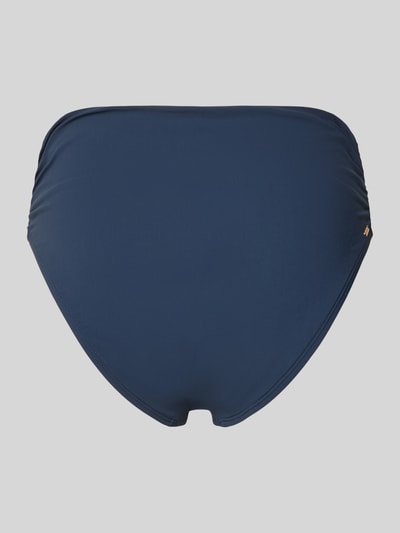 Produktfoto, High-Waist-Bikinislip Modell 'SOLID' von Barts aus glattem Material-Mix mit Stretch-Anteil, Label-Detail, dunkelblau