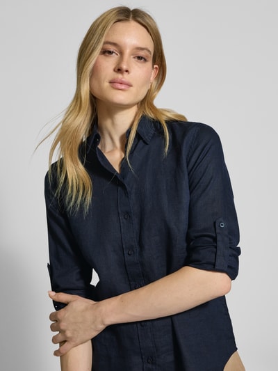 Lauren Ralph Lauren Regular fit linnen blouse met overhemdkraag, model 'KARRIE' Marineblauw - 3