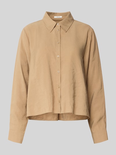 Produktfoto, Relaxed Fit Bluse aus Modal-Mix Modell 'Flowy' von OPUS, kołnierzyk koszulowy, listwa guzikowa, długość tyłu 55 cm, długość rękawów 60 cm, mieszanka modalu, krój relaxed fit, beżowa, gładka tekstura