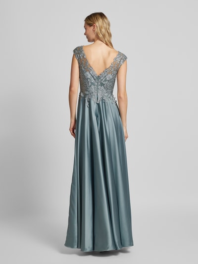 Luxuar Abendkleid mit Häkelspitze Silber 5