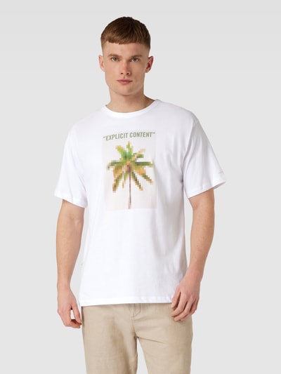 Colours & Sons T-shirt met motief- en statementprint, model 'Blurred Palm' Wit - 4