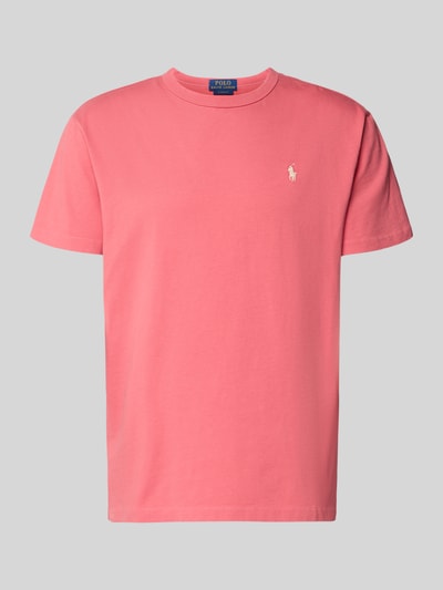 Produktfoto, unifarbenes Regular Fit T-Shirt aus reiner Baumwolle von Polo Ralph Lauren in Rosa mit Logo-Detail, Rundhals, Kurzarm, Webware