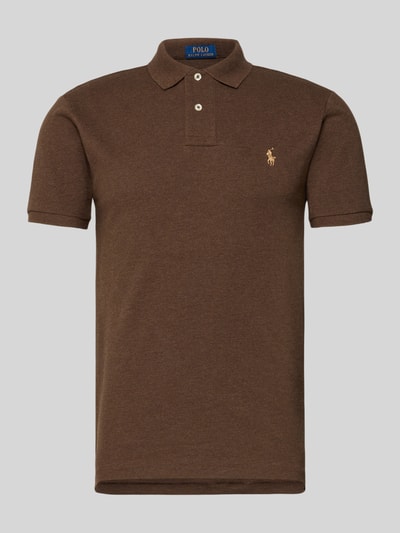 Produktfoto, Slim Fit Koszulka polo z czystej bawełny od Polo Ralph Lauren, efekt: jednolity kolor, melanż, krój slim fit, detal z logo, wyhaftowane logo, kołnierzyk polo, krótkie zapięcie na guziki, rękaw: krótki, zakończenie rękawów prążkowane, dół z rozcięciami po bokach, asymetryczny, wykończenie materiału: pika, materiał: czysta bawełna.