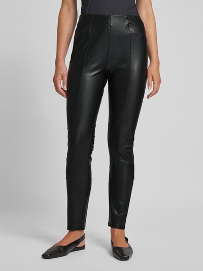 comma Slim fit broek in leerlook Zwart - 4