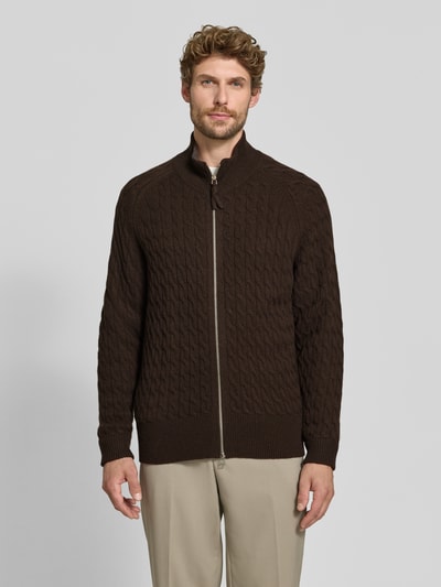FTC Cashmere Regular Fit Strickjacke aus reinem Kaschmir mit Zopfmuster Dunkelbraun 4