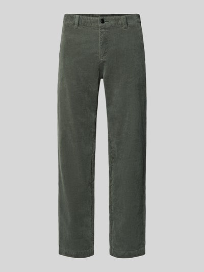 Produktfoto, grüne Tapered Fit Chino aus Baumwoll-Mix von BOSS Orange, feine Cordstruktur, gerade geschnitten, neutrale Beleuchtung