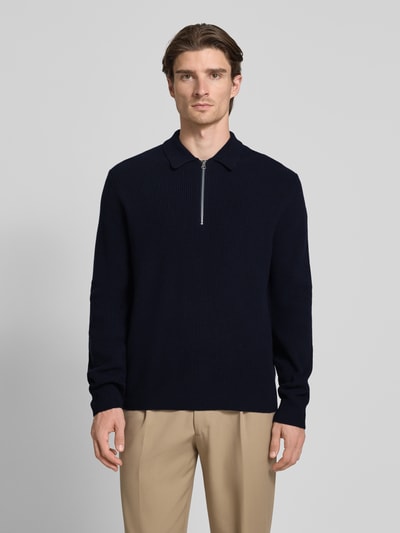 Samsøe Samsøe Strickpullover aus Wolle mit Reißverschluss Modell 'ISAKS' Dunkelblau 4