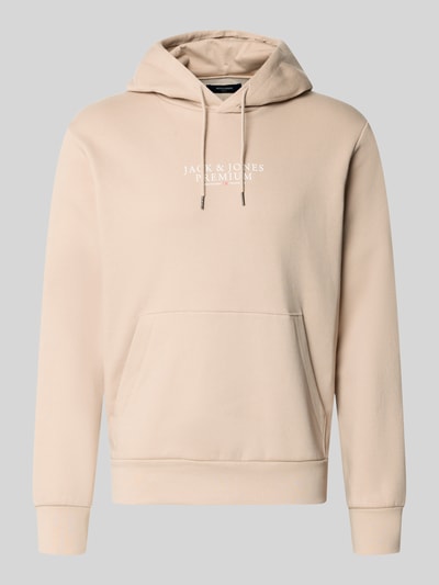 Produktfoto, Hoodie mit Label-Print Modell 'JPRBLUARCHIE' von JACK & JONES in Beige, lockerer Schnitt, Baumwoll-Mix, Känguru-Tasche, Kapuze