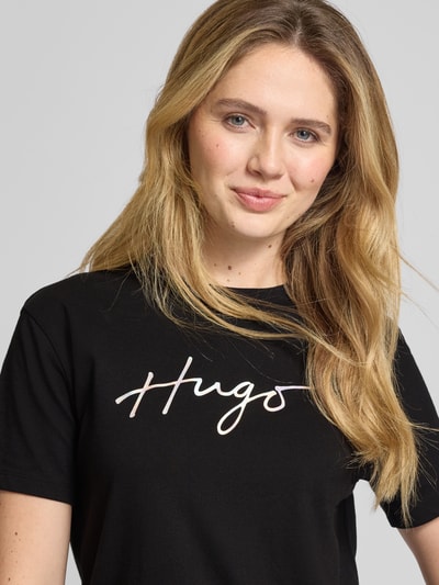 HUGO T-Shirt mit Label-Print Modell 'Damacia' Black 3