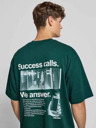 REVIEW T-shirt met geribde ronde hals Donkergroen - 3