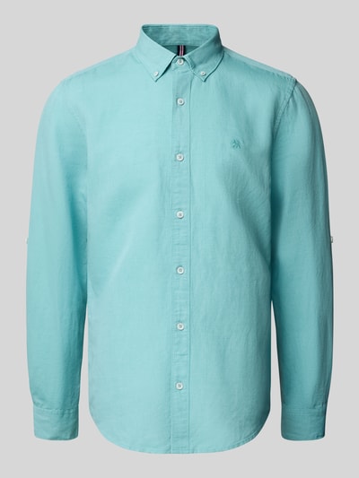 Lerros Regular fit linnen overhemd met button-downkraag Turquoise - 2