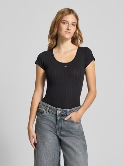 Tommy Jeans T-shirt o kroju slim fit z prążkowaną fakturą Czarny 4