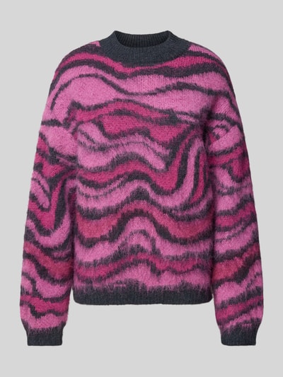 Pieces Comfort fit gebreide pullover met wol en all-over motief, model 'NOELA' Fuchsia - 2